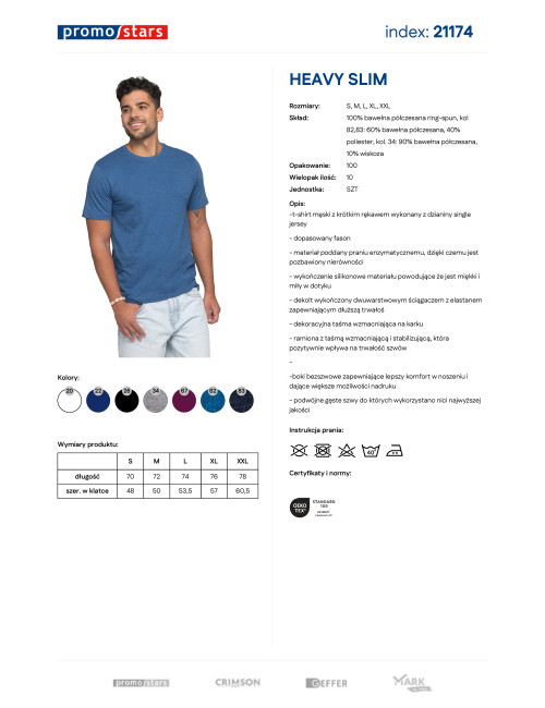 Promostars HEAVY SLIM HERREN T-SHIRT BLAU MELANGE mit aufgesticktem Logo