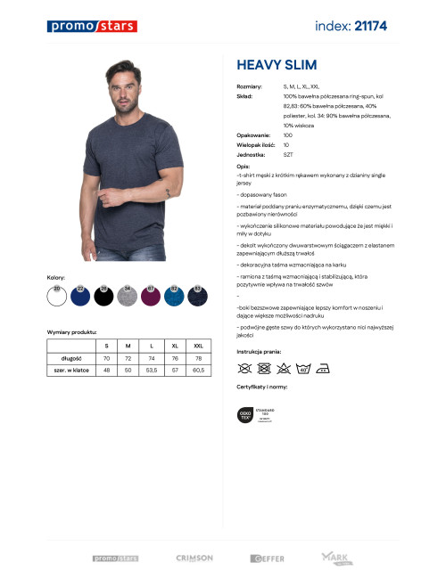 Promostars HEAVY SLIM HERREN-T-SHIRT, STAHLBLAU MELANGE-Stickerei