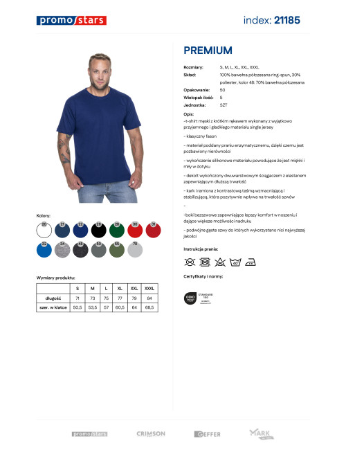 Promostars PREMIUM Herren-T-Shirt, marineblauer Aufdruck, Stickerei, Logo-Transfer