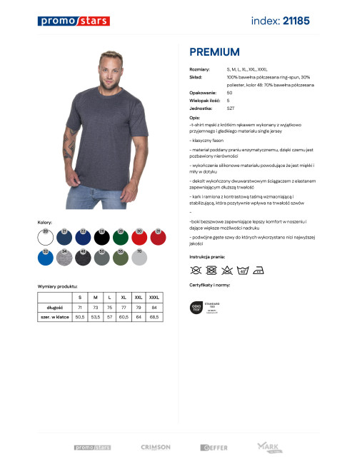 Promostars PREMIUM HERREN-T-SHIRT DUNKELGRAU MELANGE mit aufgesticktem Logo