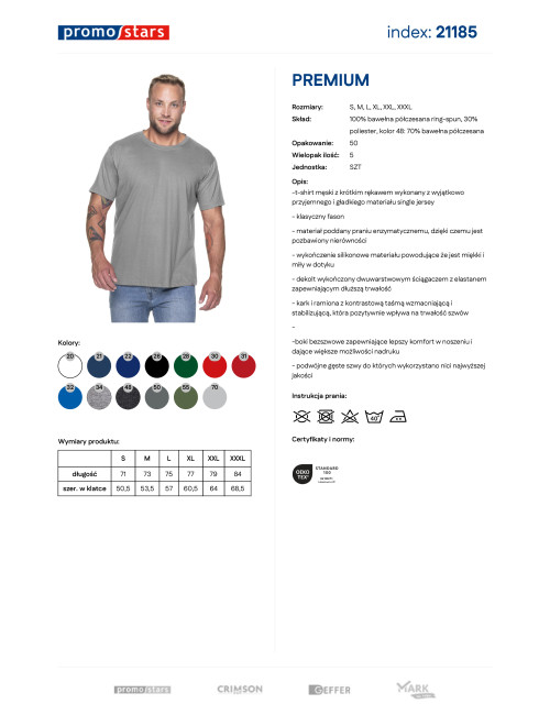 Promostars PREMIUM HERREN T-SHIRT HELLGRAU mit Siebdruck und Logo-Stickerei