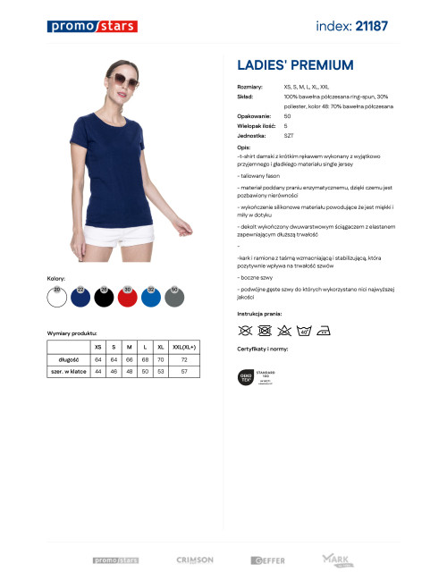 Promostars LADIES' PREMIUM KOSZULKA Damska GRANATOWY haft logo nadruk