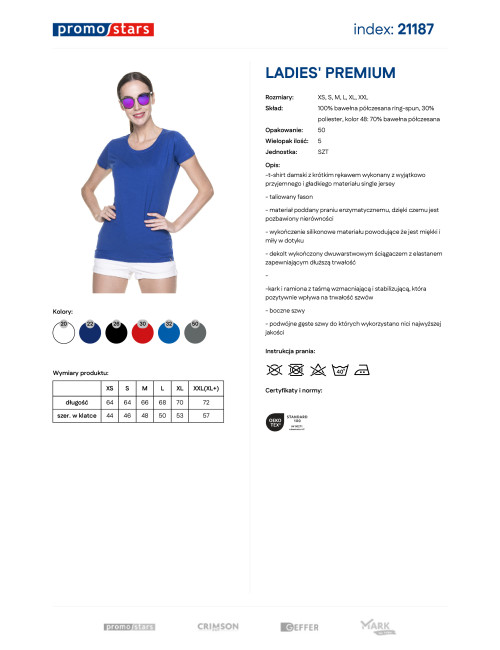 Promostars LADIES` PREMIUM Damen-T-Shirt, COVERBONE, Logo-Druck, Stickerei