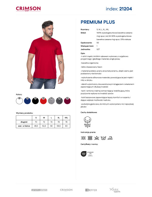 CRIMSON CUT PREMIUM PLUS HERREN-T-SHIRT ROT mit Stickerei und Siebdruck