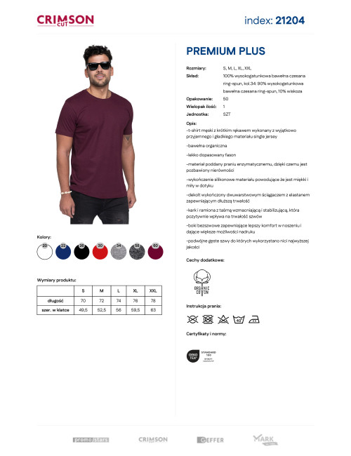 CRIMSON CUT PREMIUM PLUS HERREN-T-SHIRT ROTWEIN Siebdruck-Logo