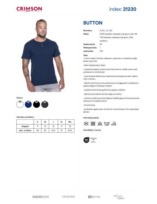 Promostars BUTTON BLUZKA Męska GRANATOWY nadruk haft logo sitodruk