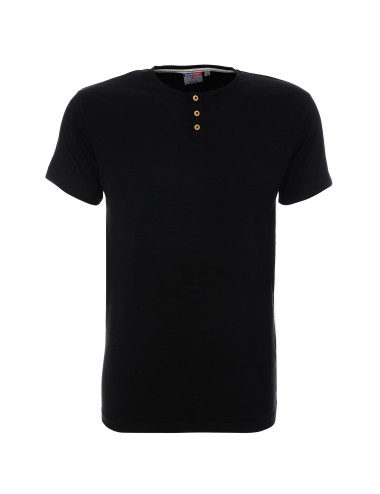 Promostars BUTTON Men`s BLOUSE BLACK DTG print silkscreen logo embroidery