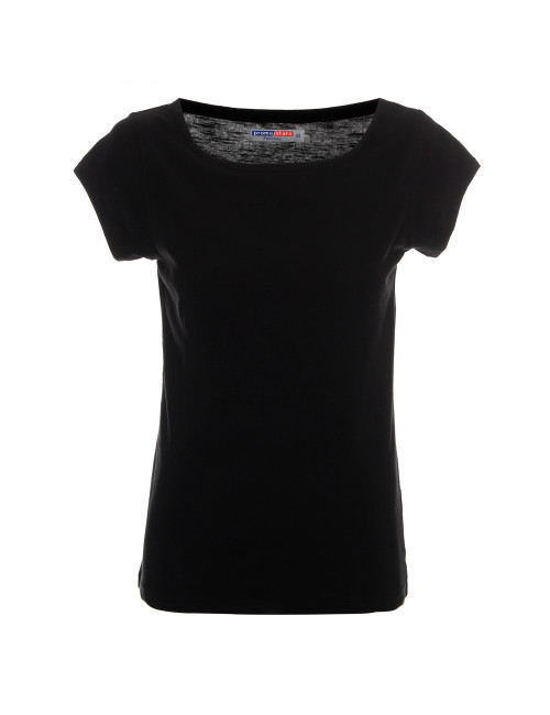 CRIMSON CUT FANTASY Damen T-SHIRT SCHWARZ Siebdruck-Firmenlogo-Stickerei