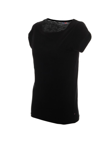 CRIMSON CUT FANTASY Women`s T-SHIRT BLACK silkscreen company logo embroidery