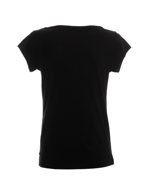 CRIMSON CUT FANTASY Women`s T-SHIRT BLACK silkscreen company logo embroidery