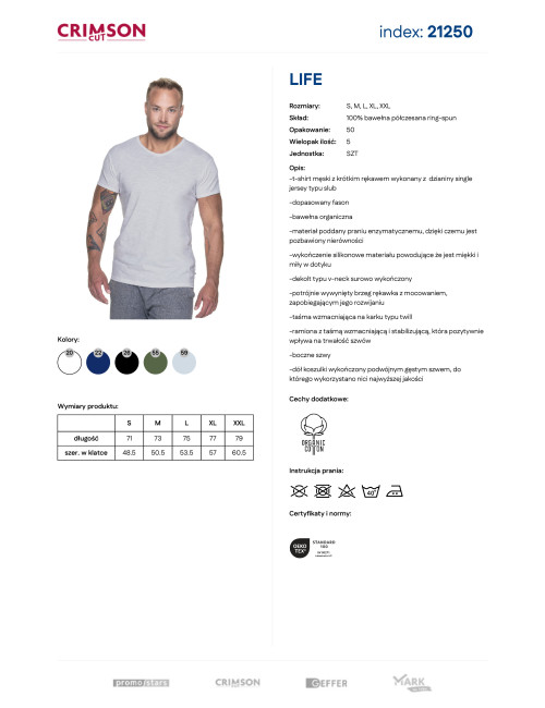 CRIMSON CUT LIFE HERREN-T-SHIRT GRAU BLAU mit Siebdruck-Stickerei