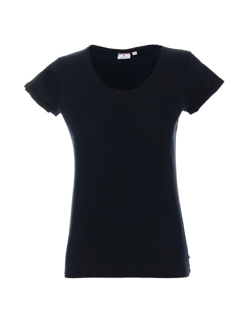 CRIMSON CUT LADIES` LIFE Damen-T-Shirt, marineblauer Aufdruck, Logo-Stickerei