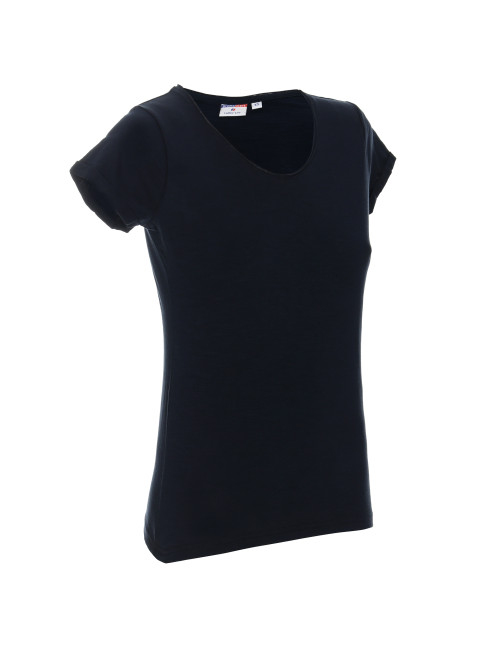 CRIMSON CUT LADIES` LIFE Damen-T-Shirt, marineblauer Aufdruck, Logo-Stickerei