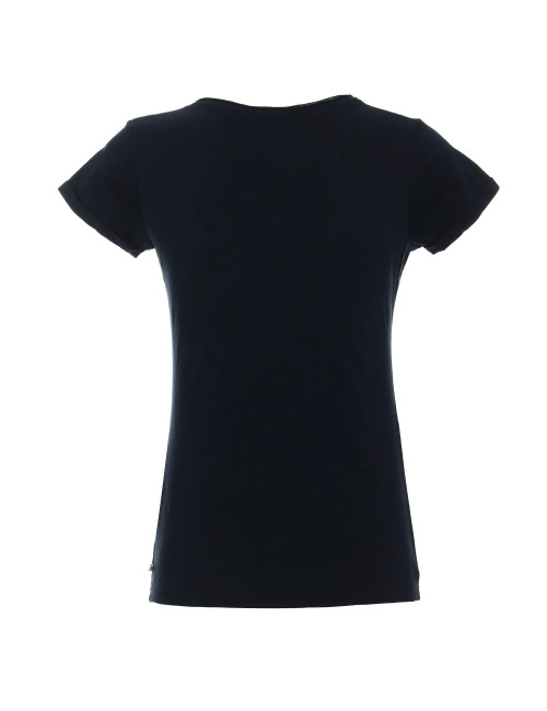 CRIMSON CUT LADIES` LIFE Damen-T-Shirt, marineblauer Aufdruck, Logo-Stickerei