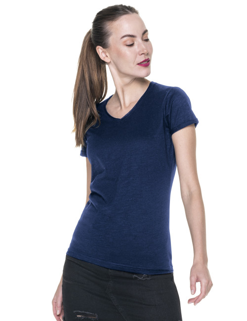 CRIMSON CUT LADIES` LIFE Damen-T-Shirt, marineblauer Aufdruck, Logo-Stickerei