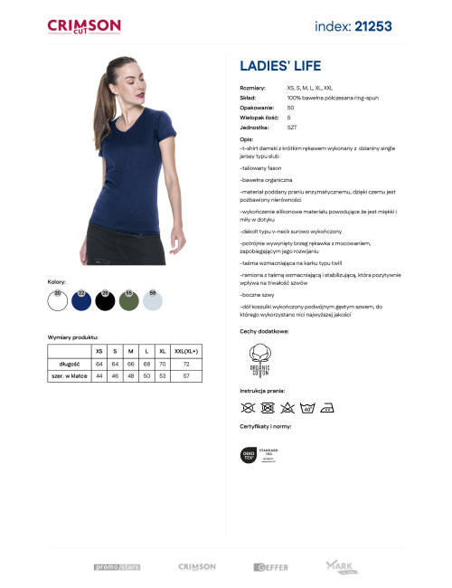 CRIMSON CUT LADIES` LIFE Damen-T-Shirt, marineblauer Aufdruck, Logo-Stickerei
