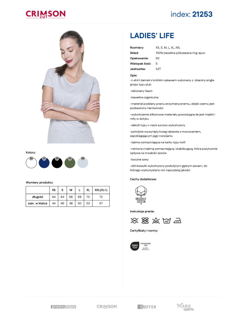CRIMSON CUT LADIES` LIFE Damen T-Shirt GRAU BLAU mit Aufdruck und Stickerei
