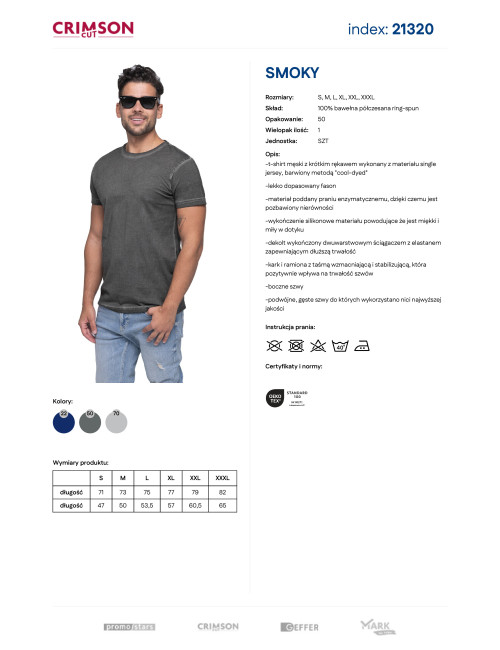 CRIMSON CUT SMOKY Herren-T-Shirt in Grau mit Stickerei, Siebdruck und Transferdruck