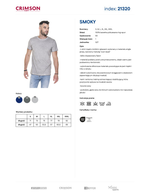 CRIMSON CUT SMOKY Men`s T-SHIRT LIGHT GRAY embroidery silkscreen print embroidery