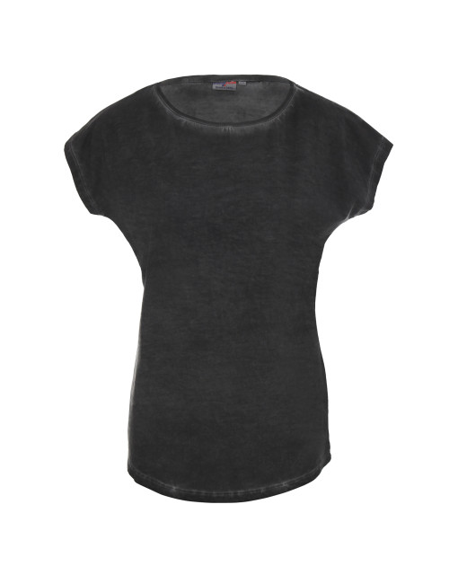 CRIMSON CUT SMOKY LADY Damen-T-Shirt in Grau mit DTG-Stickerei und Firmenlogos