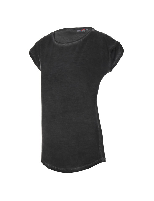 CRIMSON CUT SMOKY LADY Damen-T-Shirt in Grau mit DTG-Stickerei und Firmenlogos
