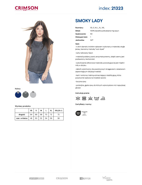 CRIMSON CUT SMOKY LADY Damen-T-Shirt in Grau mit DTG-Stickerei und Firmenlogos