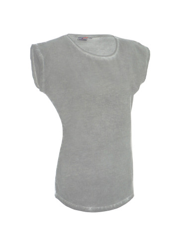 CRIMSON CUT SMOKY LADY Damen T-SHIRT HELLGRAU, gesticktes Siebdrucklogo