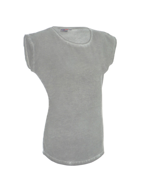 CRIMSON CUT SMOKY LADY Damen T-SHIRT HELLGRAU, gesticktes Siebdrucklogo