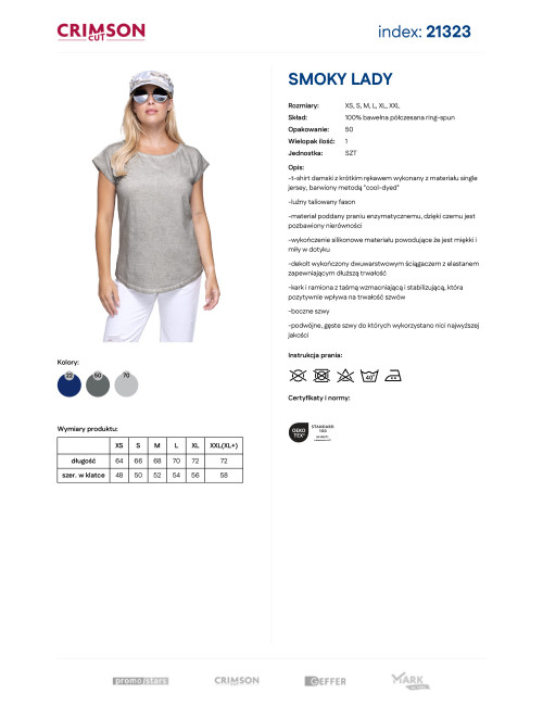 CRIMSON CUT SMOKY LADY Damen T-SHIRT HELLGRAU, gesticktes Siebdrucklogo
