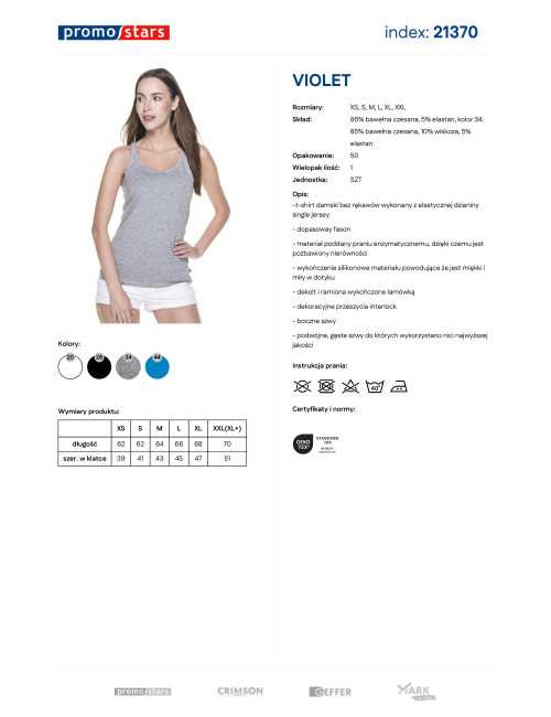 Promostars VIOLET Women`s T-SHIRT LIGHT GRAY MELANGE printed logo embroidery
