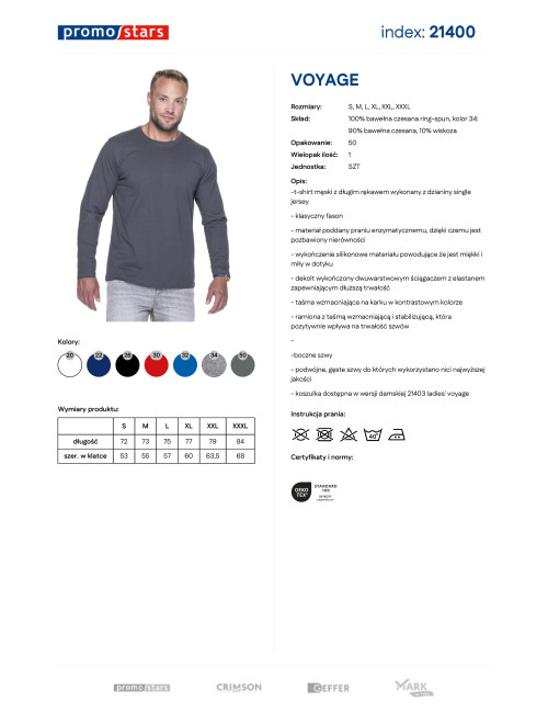 Promostars VOYAGE Herren-T-Shirt GRAU DTG-Druck, Siebdruck, Logo-Stickerei