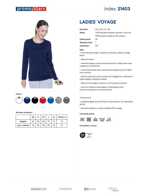 Promostars LADIES` VOYAGE Women`s T-SHIRT NAVY PRINT logo embroidery