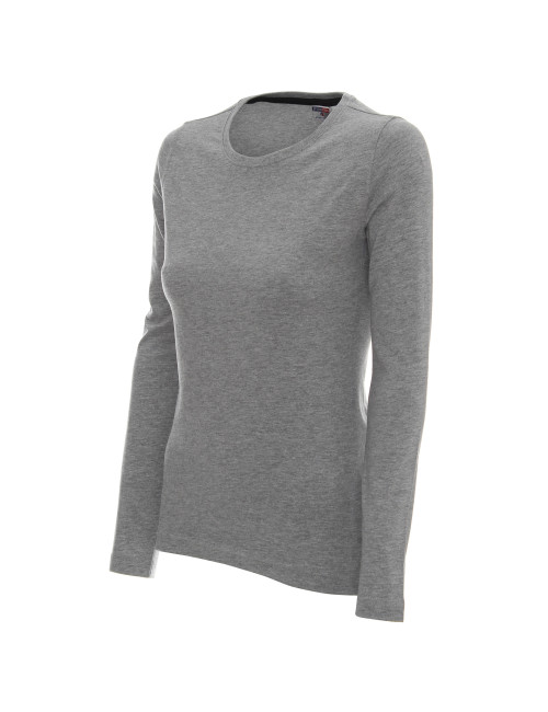 Promostars LADIES` VOYAGE Damen T-SHIRT, HELLGRAU MELANGE, Logo-Stickerei