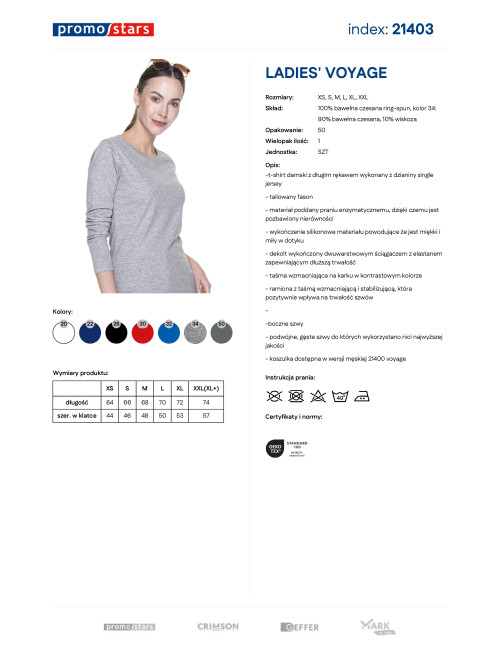 Promostars LADIES` VOYAGE Damen T-SHIRT, HELLGRAU MELANGE, Logo-Stickerei