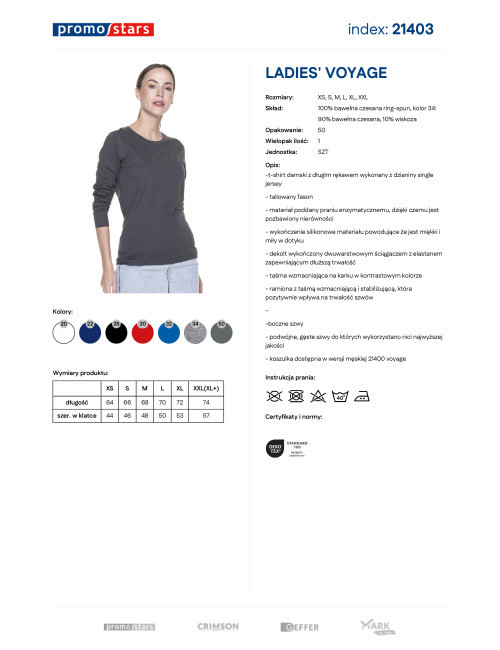 Promostars LADIES` VOYAGE T-SHIRT Women`s GRAY logo embroidery DTG print