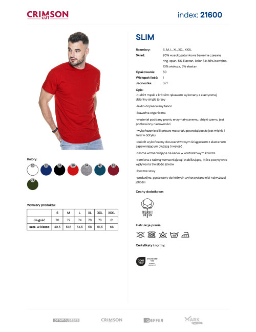 CRIMSON CUT SLIM HERREN-T-SHIRT ROT, Stickerei-Siebdruck-Logo