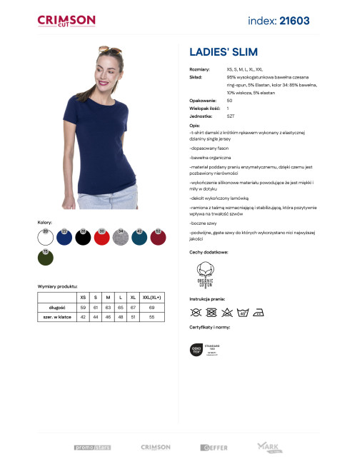 CRIMSON CUT LADIES` SLIM Damen-T-SHIRT MARINEBLAU Siebdruck-Sticklogo