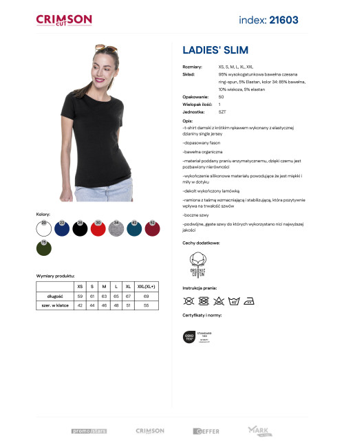 CRIMSON CUT LADIES` SLIM Damen-T-Shirt SCHWARZ, Siebdruck mit Logodruck