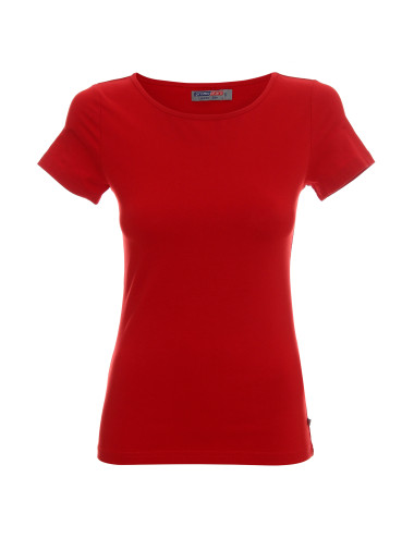CRIMSON CUT LADIES` SLIM Damen-T-Shirt ROT mit Logo-Aufdruck im Siebdruckverfahren