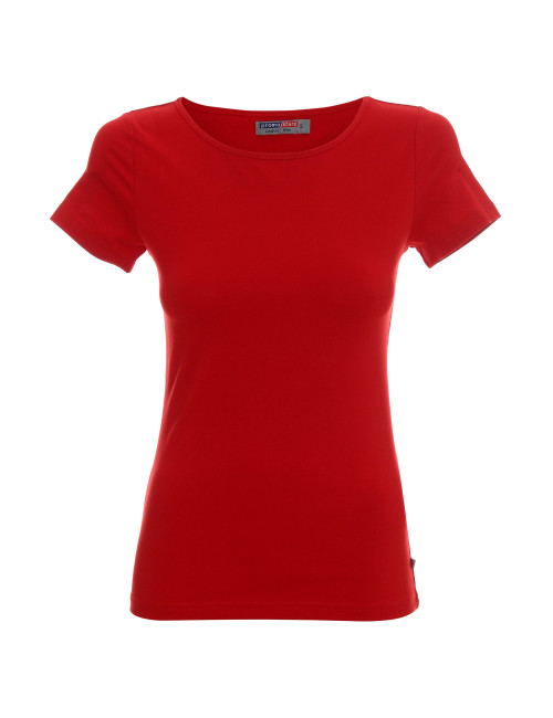 CRIMSON CUT LADIES` SLIM Damen-T-Shirt ROT mit Logo-Aufdruck im Siebdruckverfahren