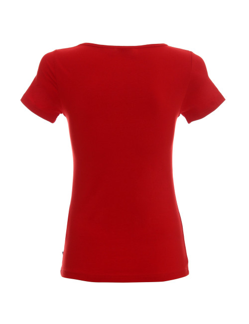 CRIMSON CUT LADIES` SLIM Damen-T-Shirt ROT mit Logo-Aufdruck im Siebdruckverfahren