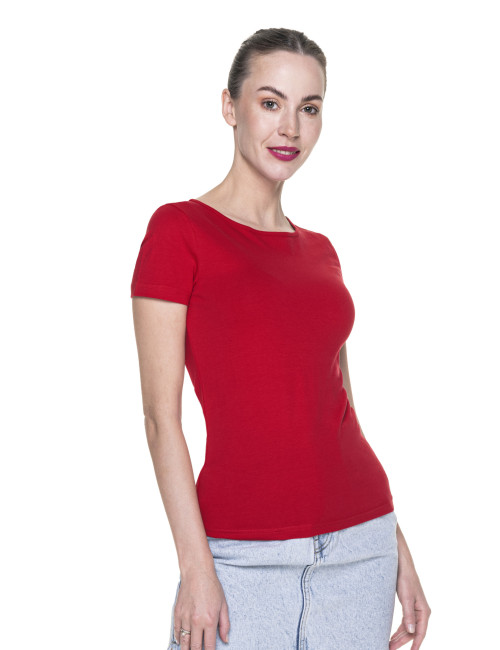 CRIMSON CUT LADIES` SLIM Damen-T-Shirt ROT mit Logo-Aufdruck im Siebdruckverfahren