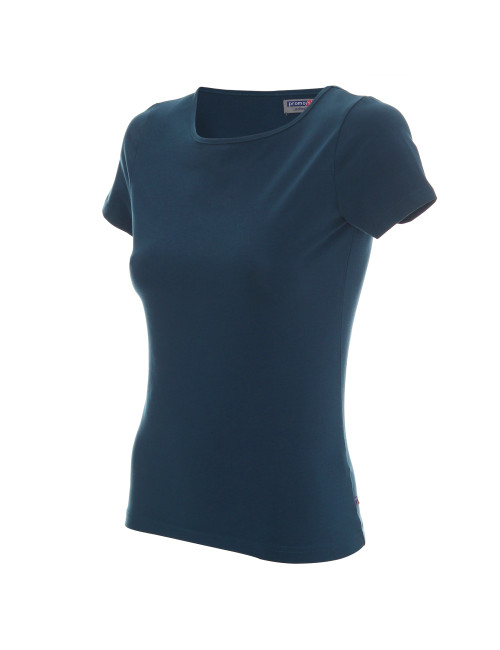 CRIMSON CUT LADIES` SLIM Damen-T-SHIRT DUNKELBLAU mit Aufdruck und Stickerei
