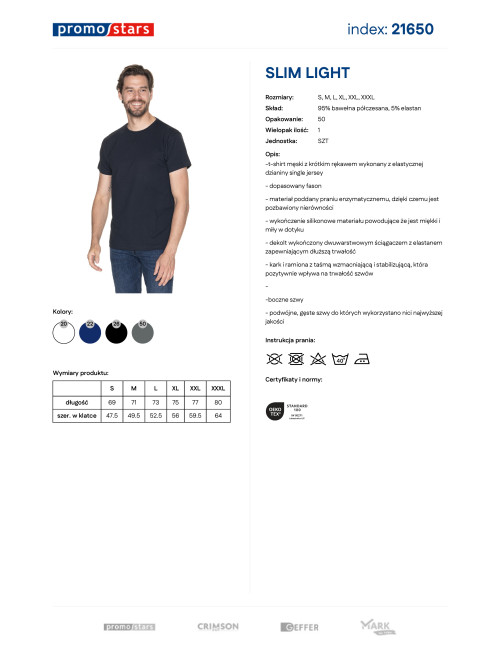 Promostars SLIM LIGHT Herren-T-Shirt, Marineblau, Siebdruck, Stickerei