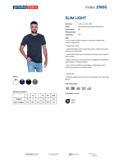 Promostars SLIM LIGHT Herren-T-Shirt in Grau mit Stickerei und Siebdruck-Logo