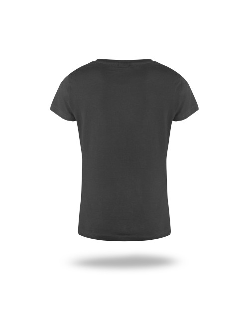 CRIMSON CUT LADIES` SLIM Damen-T-SHIRT HELLSCHWARZ mit aufgesticktem Logo