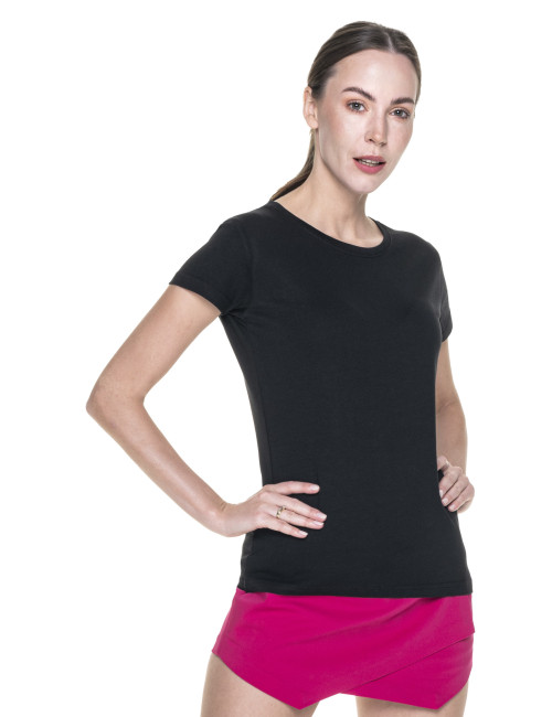 CRIMSON CUT LADIES` SLIM Damen-T-SHIRT HELLSCHWARZ mit aufgesticktem Logo