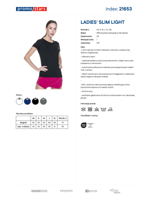 CRIMSON CUT LADIES` SLIM Damen-T-SHIRT HELLSCHWARZ mit aufgesticktem Logo
