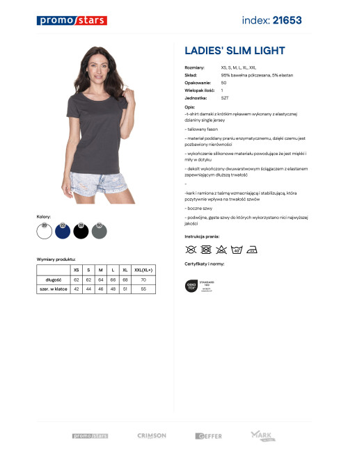 CRIMSON CUT LADIES` SLIM Damen-T-SHIRT HELLGRAU mit aufgesticktem Logo
