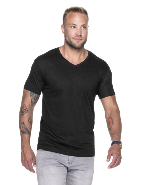 Promostars V-NECK T-SHIRT Men`s BLACK print embroidery logo silkscreen